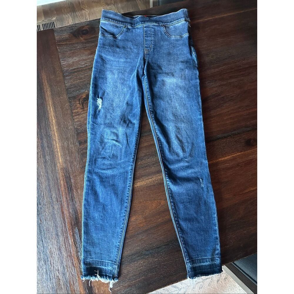 Spanx pull-on distressed skinny jeans